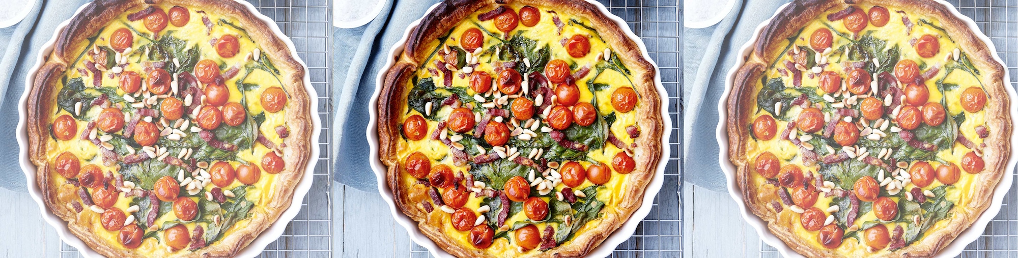 Sommer-Quiche mit Speck, Tomaten und Spinat