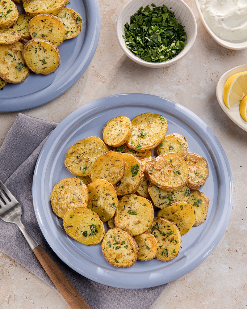 Dieses Bild zeigt die fertigen Knoblauch Kartoffeln.