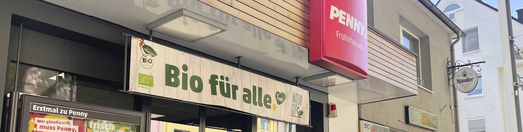 Sie sehen den Eingang vom Penny Markt in Essen - Frohnhausen, Frohnhauser Strasse 371