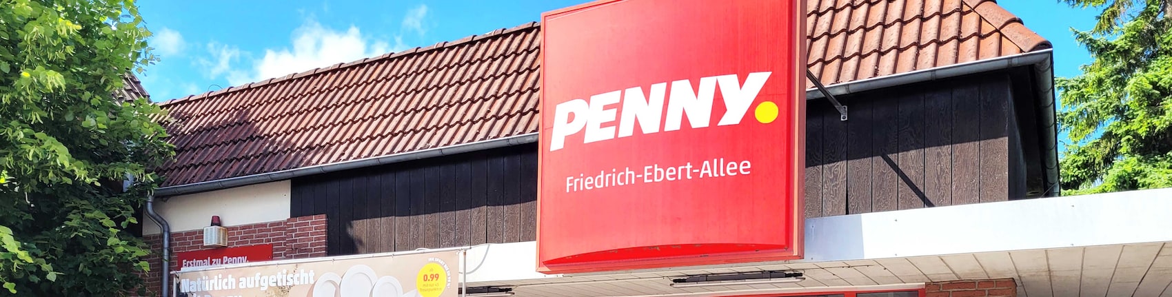sie sehen den Eingang vom Penny Markt in Schenefeld Friedrich-Ebert-Allee 23