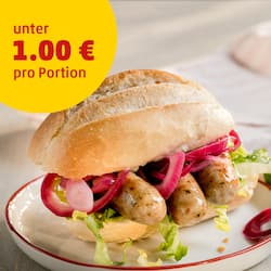 Auf diesem Bild siehst du unser Bratwurst-Sandwich.