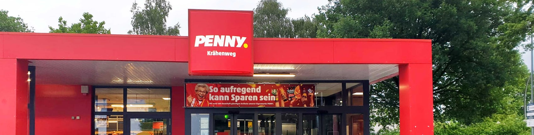 sie sehen den Eingang vom Penny Markt in Hamburg/Niendorf Kraehenweg 4