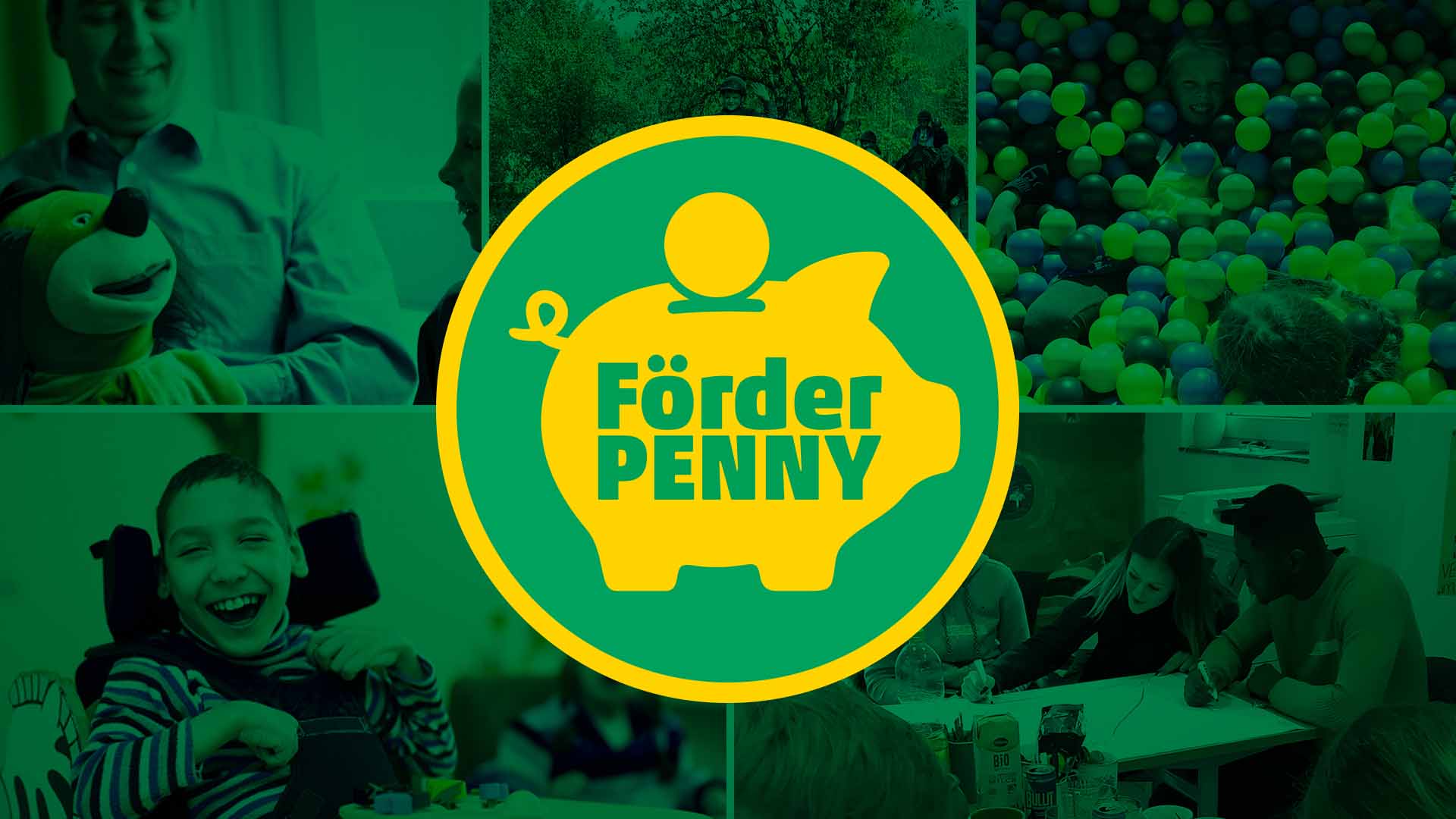 Das Förderpenny-Icon vor einer grünen Collage
