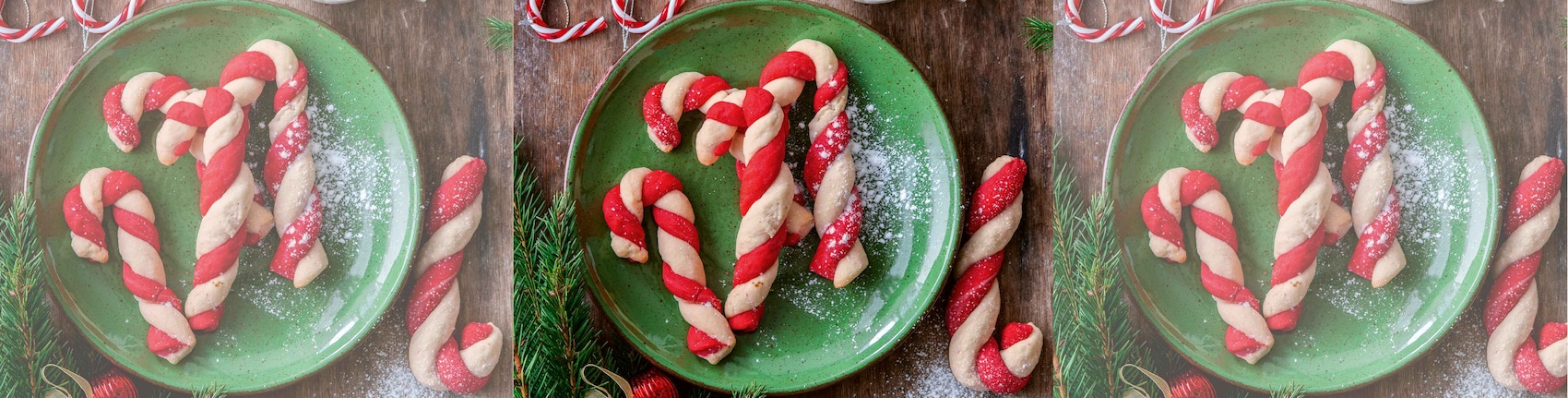 Dieses Bild zeigt die fertigen Zuckerstangen Plätzchen.