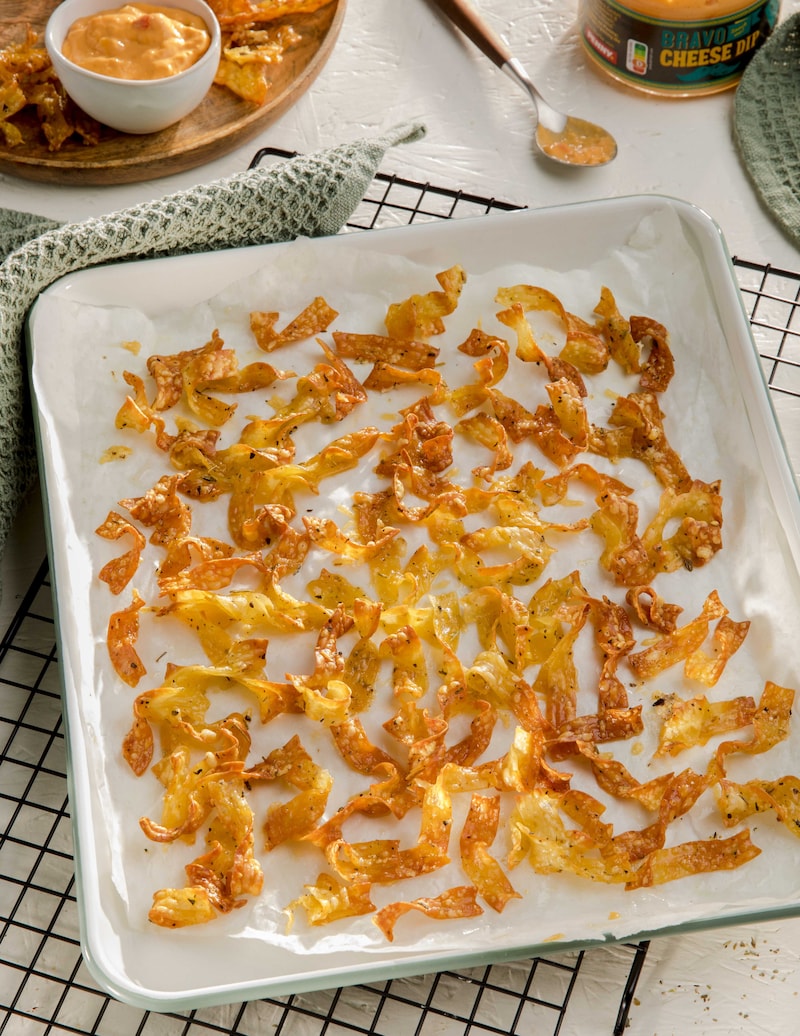 Auf diesem Bild siehst du unsre knusprigen Pasta-Chips.