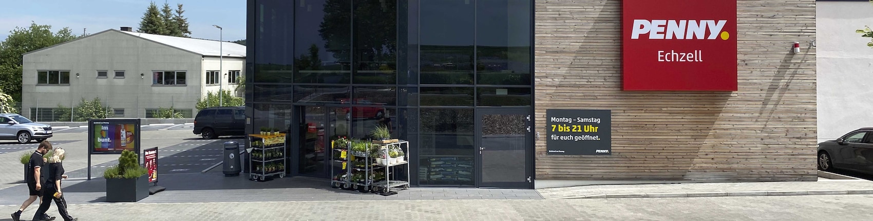 Sie sehen den Eingang vom Penny Markt in Echzell, Am Mühlbach 1