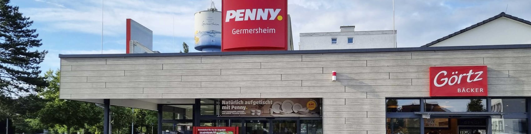 Sie sehen den Eingang vom Penny Markt in Germersheim, Friedrich-Ebert-Str. 2