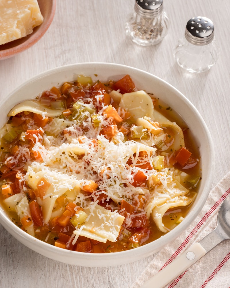 Dieses Bild zeigt die fertige Lasagnesuppe.