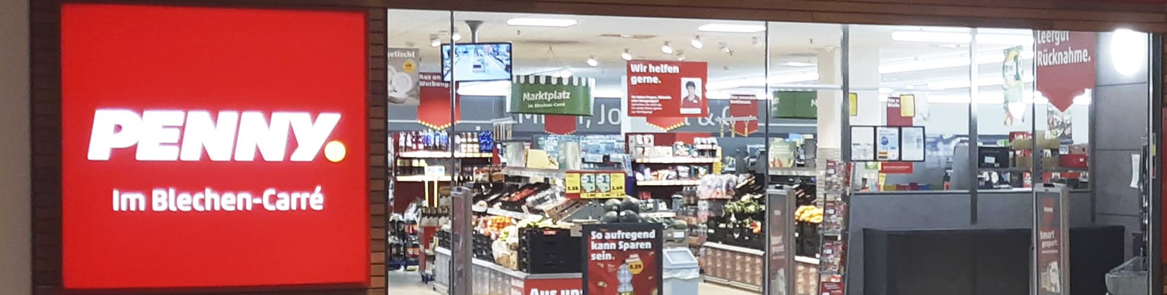 Sie sehen den Eingang vom Penny Markt in Cottbus Karl-Liebknecht-Str. 136