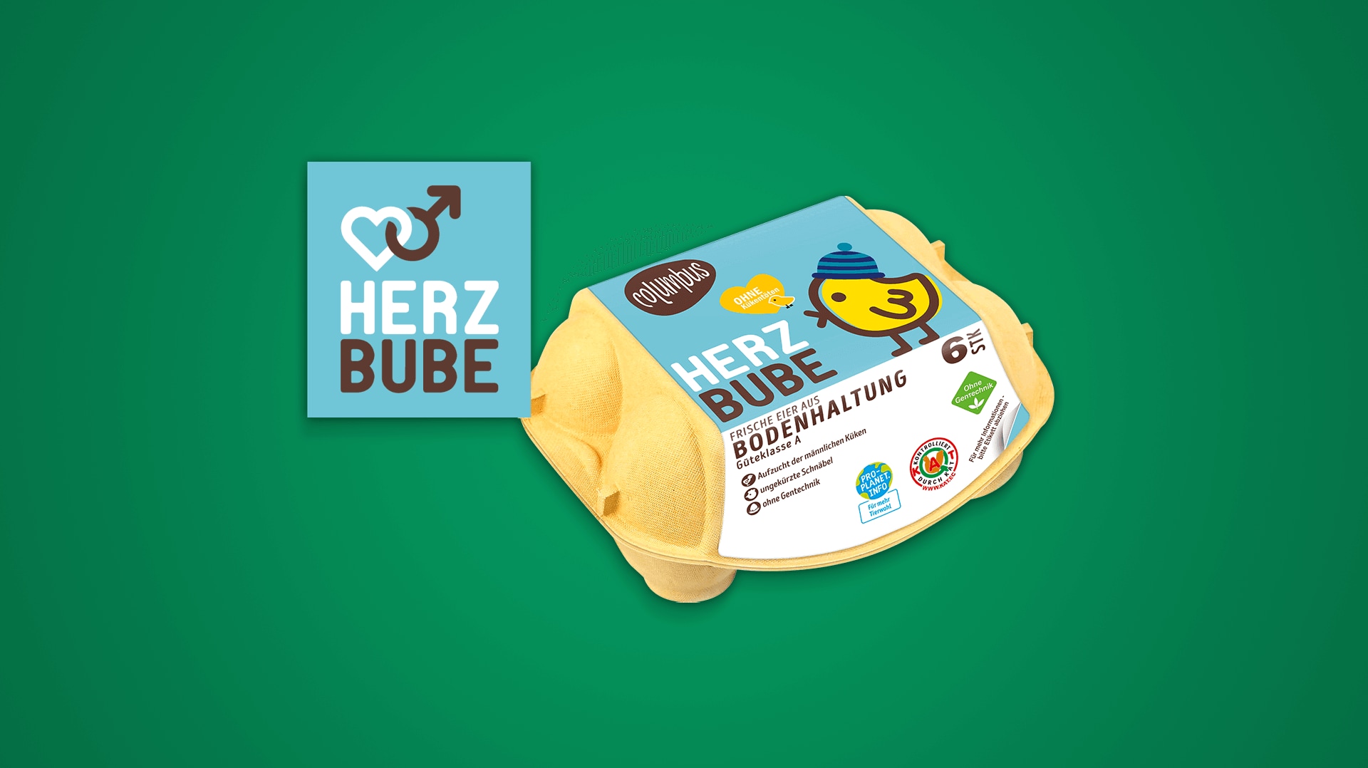 Columbus Eier HerzBube vor grünem Hintergrund