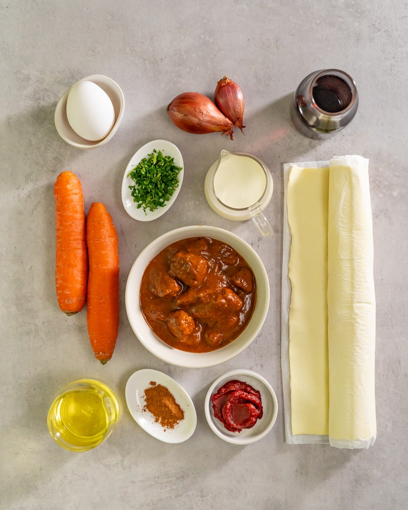 Dieses Bild zeigt die Zutaten für den Pot-Pie mit Wildfüllung. 