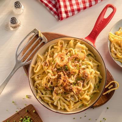 Dieses Bild zeigt den fertigen Käsepätzle.