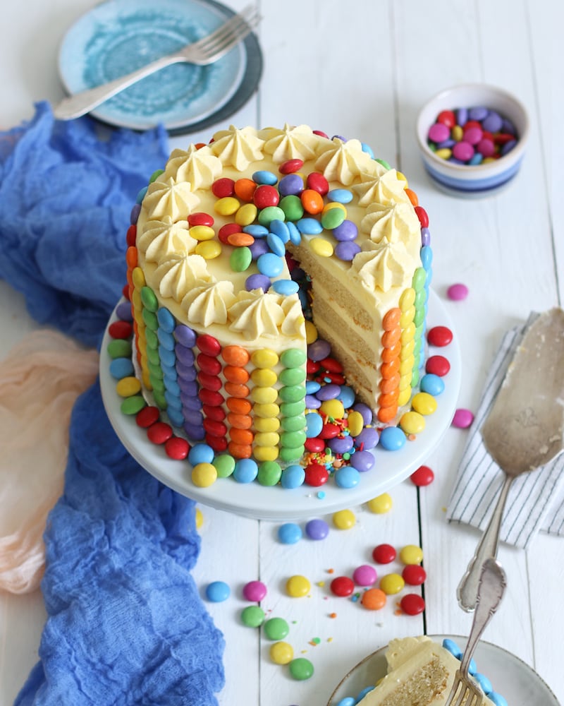 Dieses Bild zeigt Marcs Rainbow Piniata Cake.