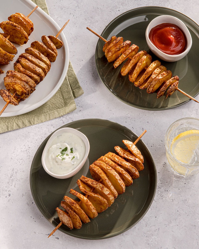 Dieses Bild zeigt die fertigen Kartoffelspiralen.