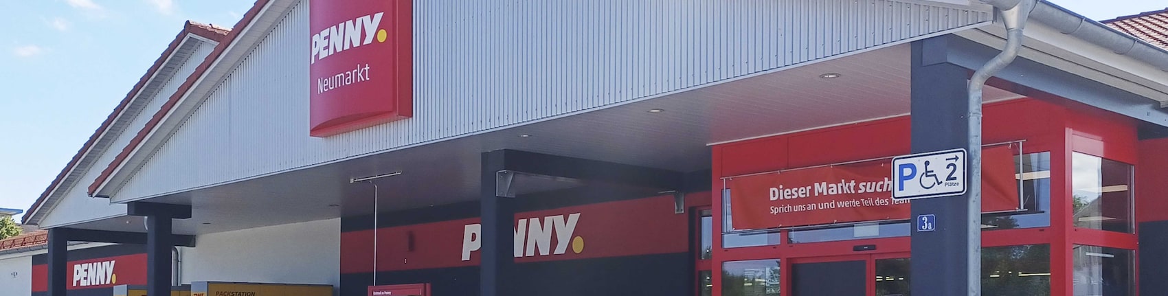 Sie sehen den Eingang vom Penny Markt in Neumarkt St. Veit, Landshuter Str. 3 A