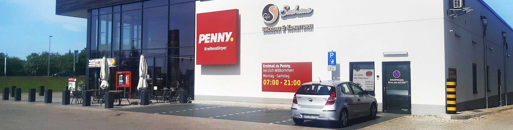 sie sehen den Eingang vom Penny Markt in Grevesmühlen Wismarsche Straße 152