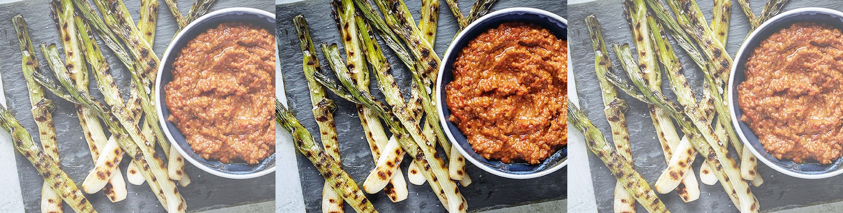 Frühlingszwiebeln vom Grill mit Romesco