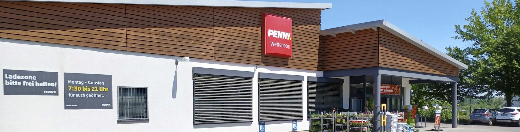 Sie sehen den Eingang vom Penny Markt in Wettenberg/Krofdorf-Gleiberg, Im Westpark 2-6, Wetzlarer Str.