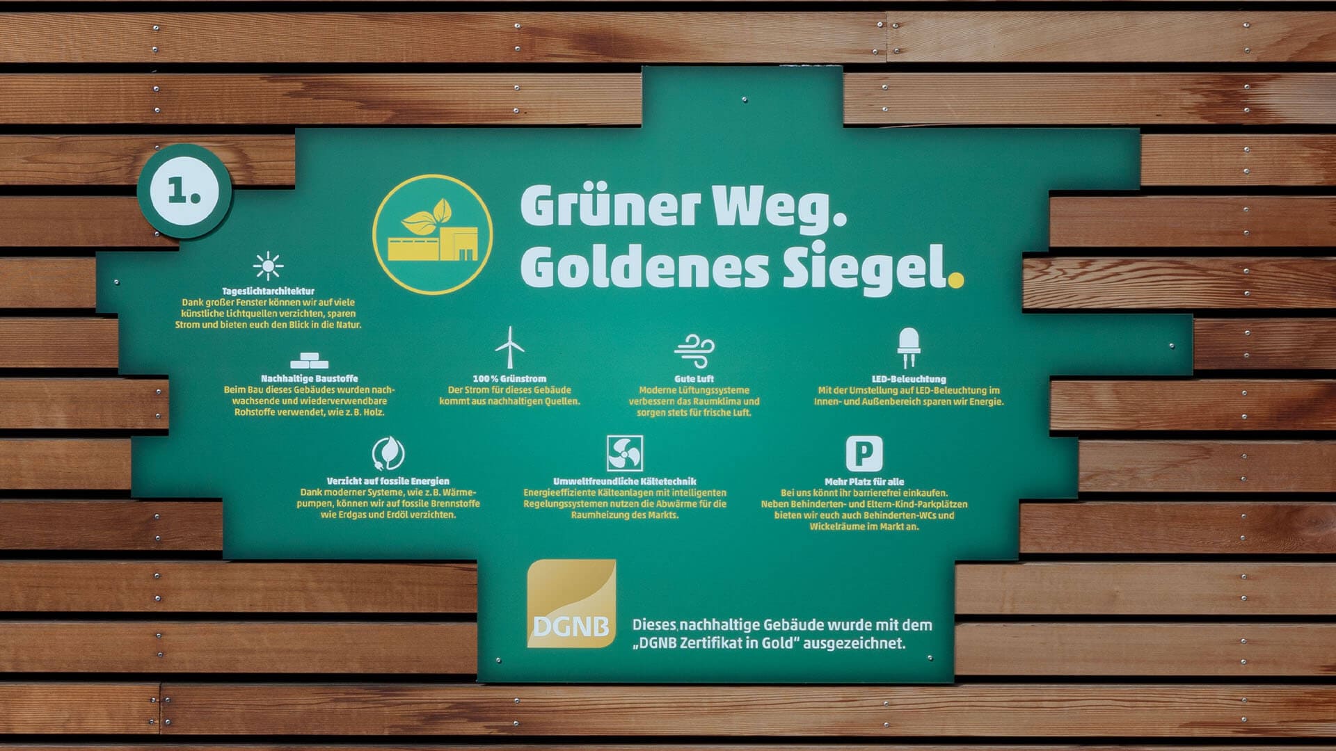 Eine Info-Tafel zum Green Building-Konzept