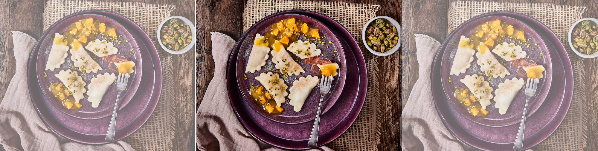 Süße Herbstravioli mit Orangensalat