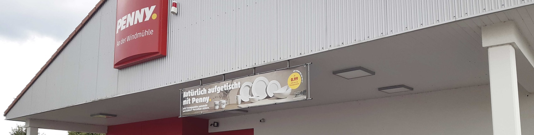 Sie sehen den Eingang vom Penny Markt in Ense - Parsit, An der Windmühle 5
