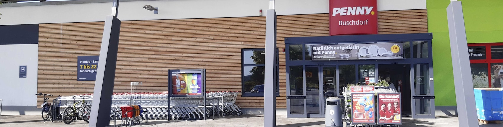 Sie sehen den Eingang vom Penny Markt in Bonn – Buschdorf Otto-Hahn-Strasse 18