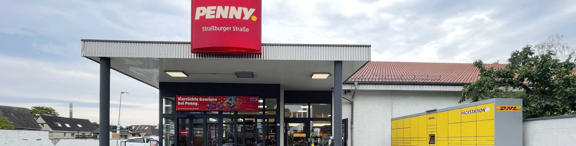 Sie sehen den Eingang vom Penny Markt in Oberhausen - Schlad, Straßburger Str. 145