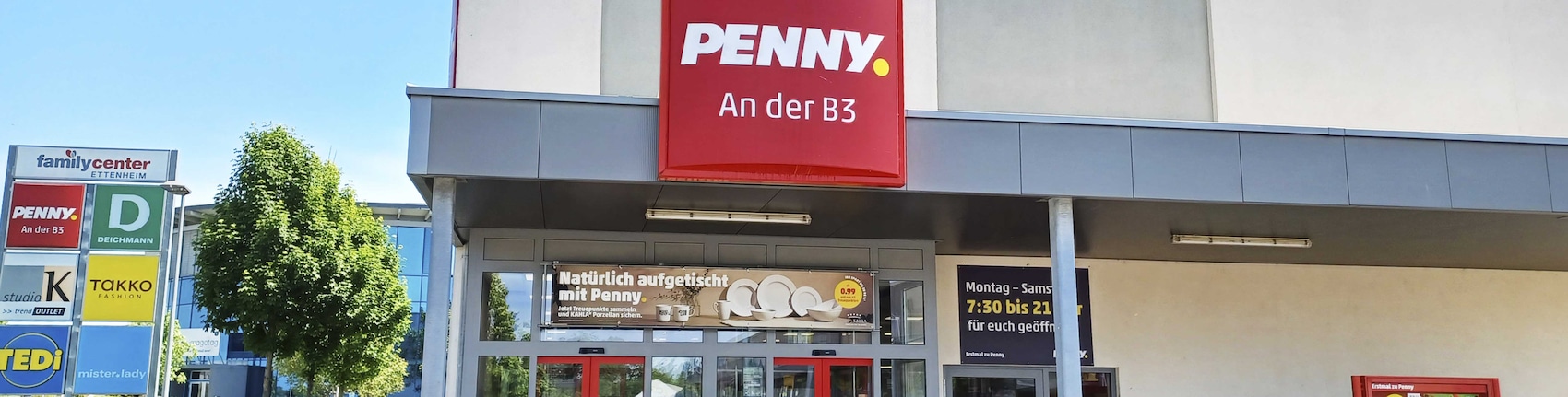 Sie sehen den Eingang vom Penny Markt in Ettenheim, Gutenbergstr. 1