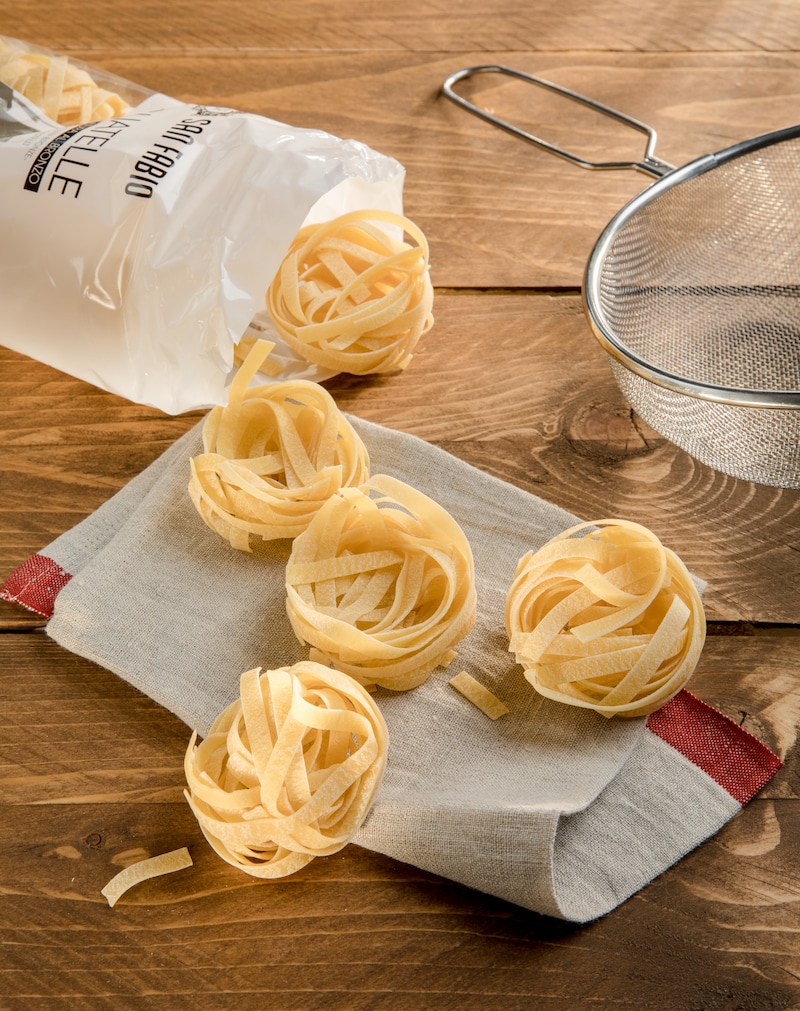 Auf diesem Bild siehst du unsere fertigen Tagliatelle all'arrabiata.