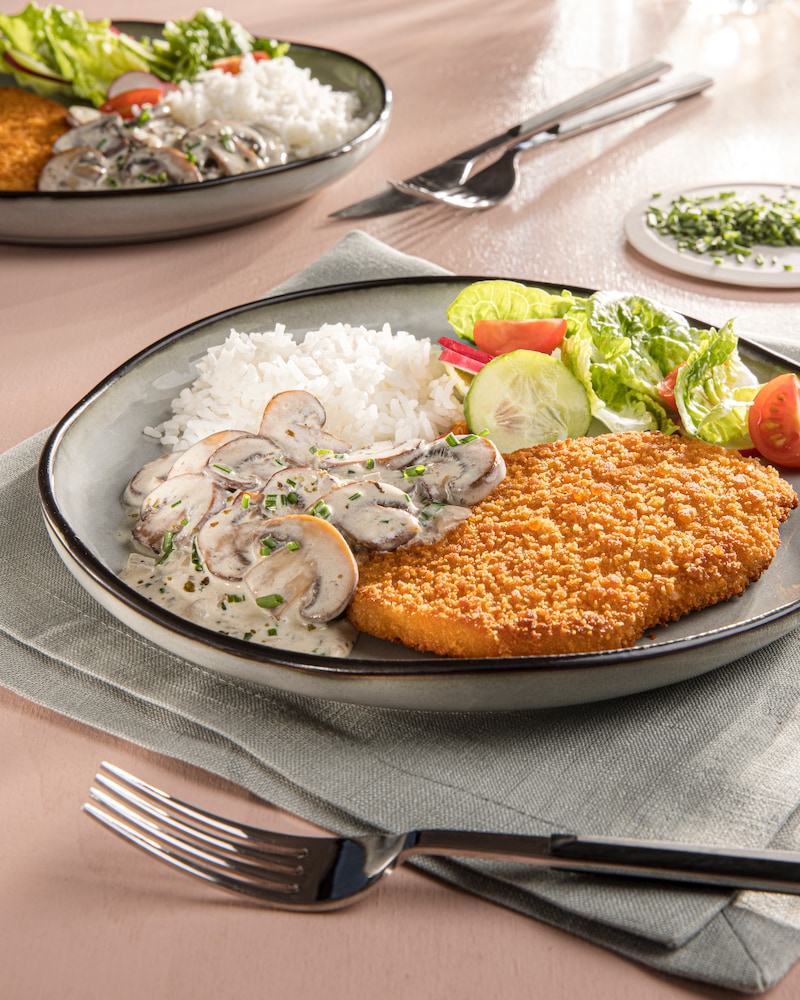 Dieses Bild zeigt das fertige vegane Schnitzel.