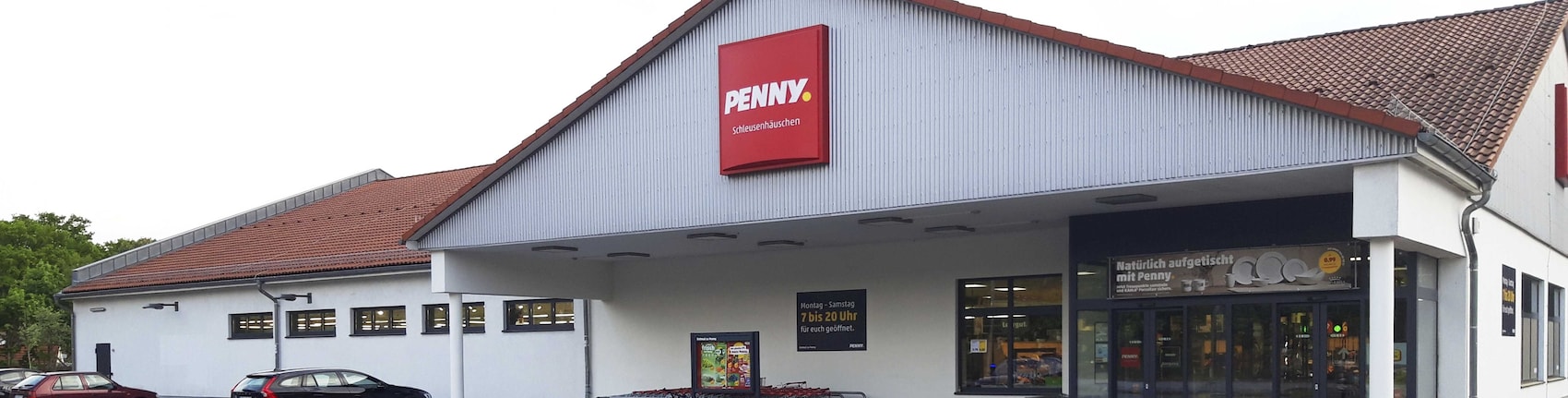 Sie sehen den Eingang vom Penny Markt in Wusterhausen OT Niederlehme Karl-Marx-Str. 170