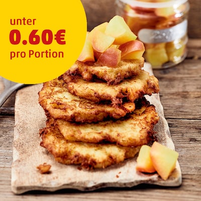 Dieses Bild zeigt die fertigen Reibekuchen mit gelbem Punkt.