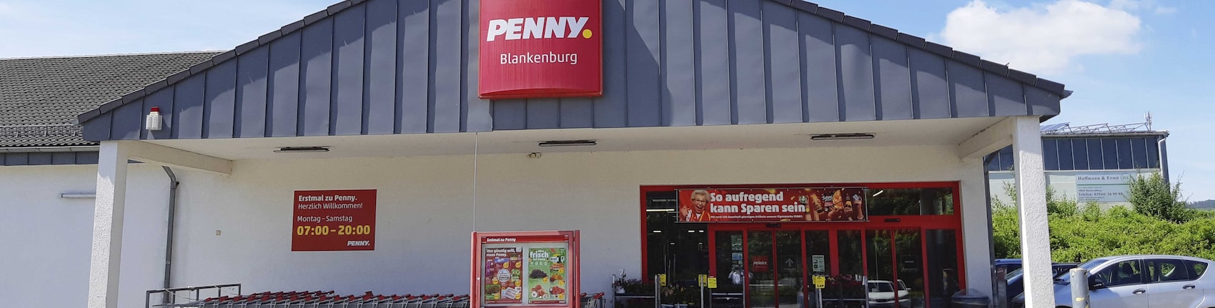 Sie sehen den Eingang vom Penny Markt in Blankenburg (Harz), Neue Halberstädter Str. 67 c