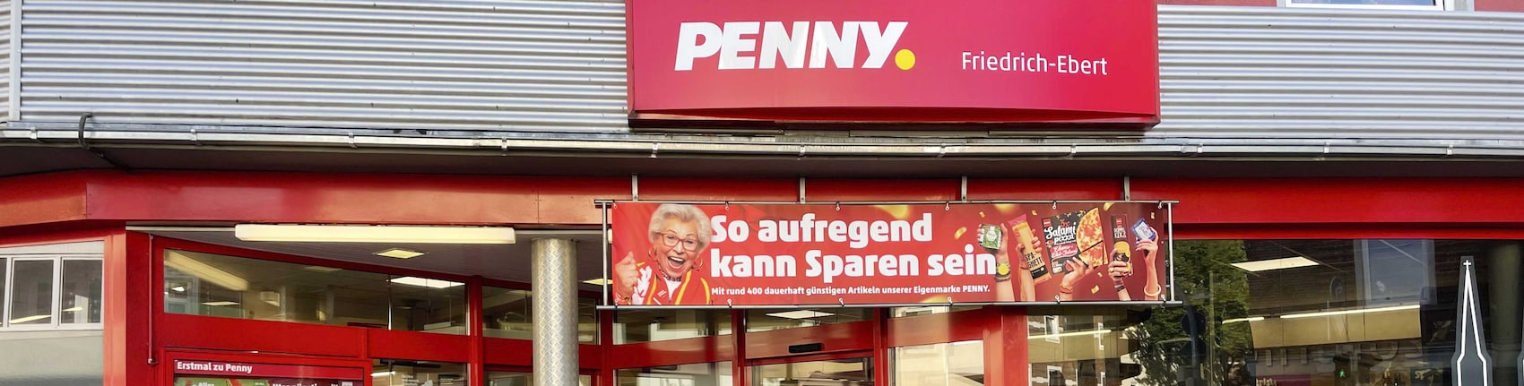 Sie sehen den Eingang vom Penny Markt in Bremen/Suedervorstadt, Friedrich-Ebert-Str. 146-150