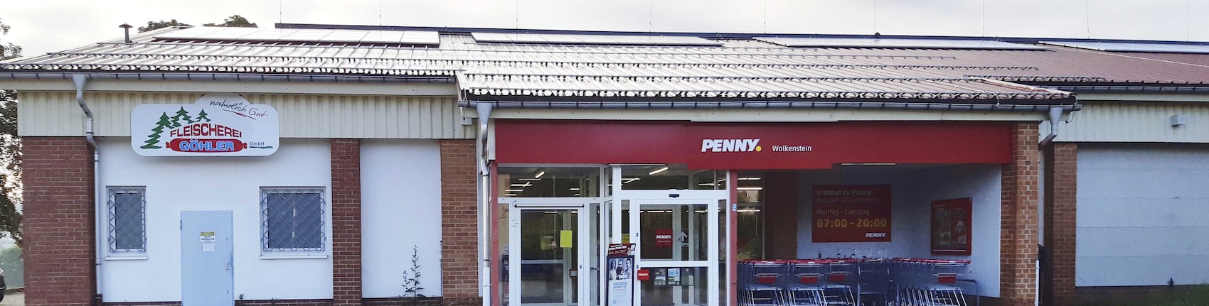 Sie sehen den Eingang vom Penny Markt in Wolkenstein Rosenweg 5