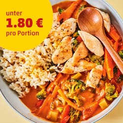 Dieses Bild zeigt das fertige Hähnchencurry.