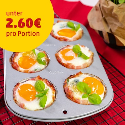 Dieses Bild zeigt die fertigen Schinken-EI-Muffins.