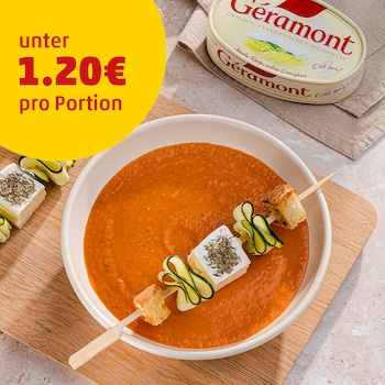 Käsespieße mit Tomatensuppe