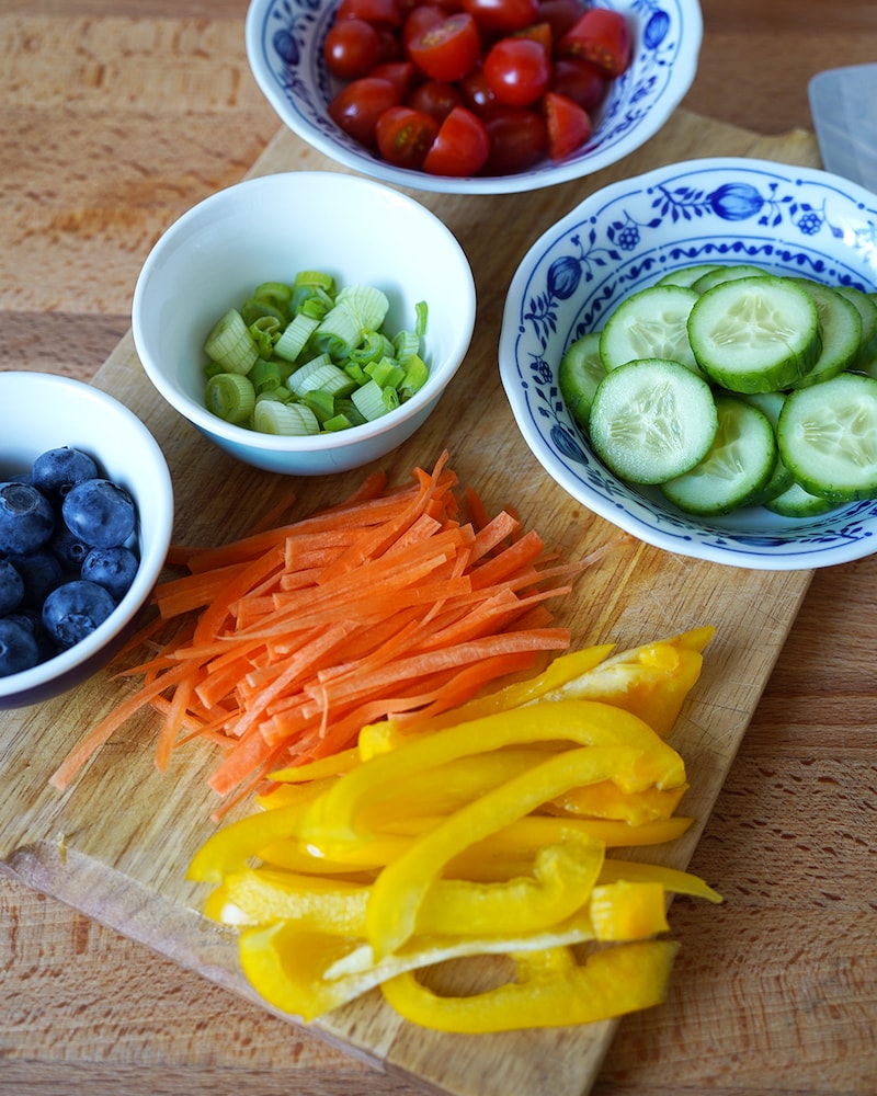 Dieses Bild zeigt das Gemüse für unsere Pride Bowl mit Hähnchen.