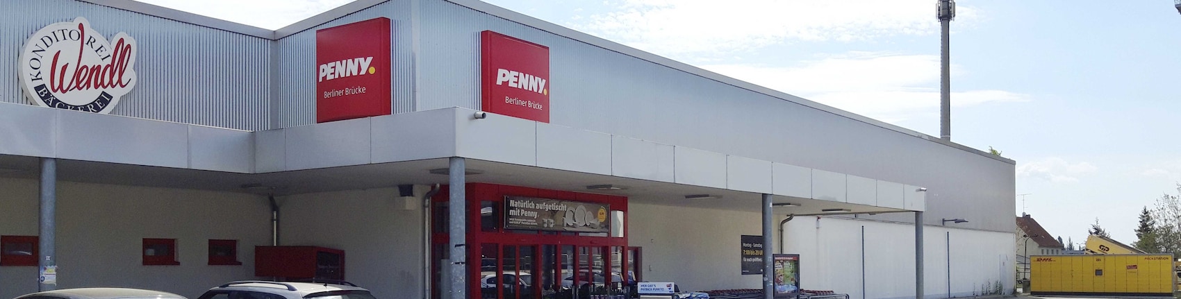 Sie sehen den Eingang vom Penny Markt in Halle (Saale) Fritz-Hoffmann-Str. 78