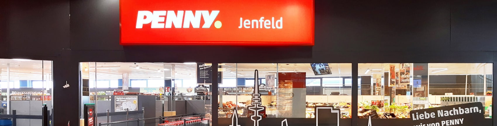 Sie sehen den Eingang vom Penny Markt in Hamburg, Rodigallee 315