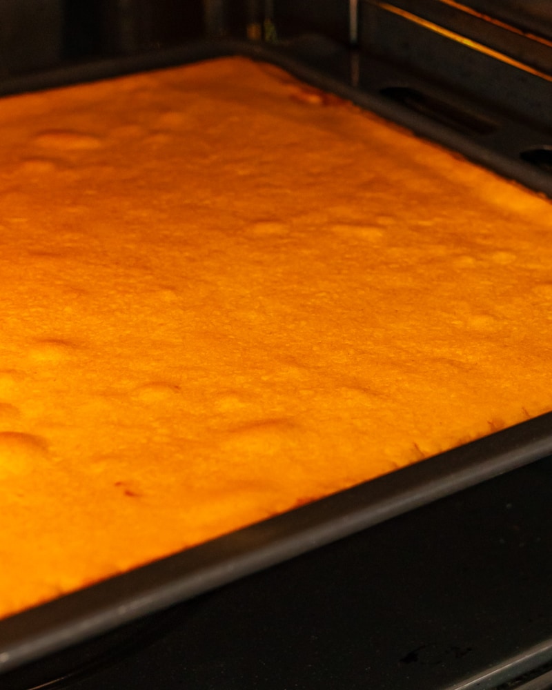 Dieses Bild zeigt den Kuchen im Ofen.