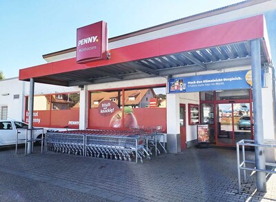 Sie sehen den Eingang vom Penny Markt in Muehlhausen/Kraichgau Friedrich-Ebert-Str. 2