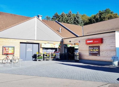 Sie sehen den Eingang vom Penny Markt in Falkenstein Hangweg 9