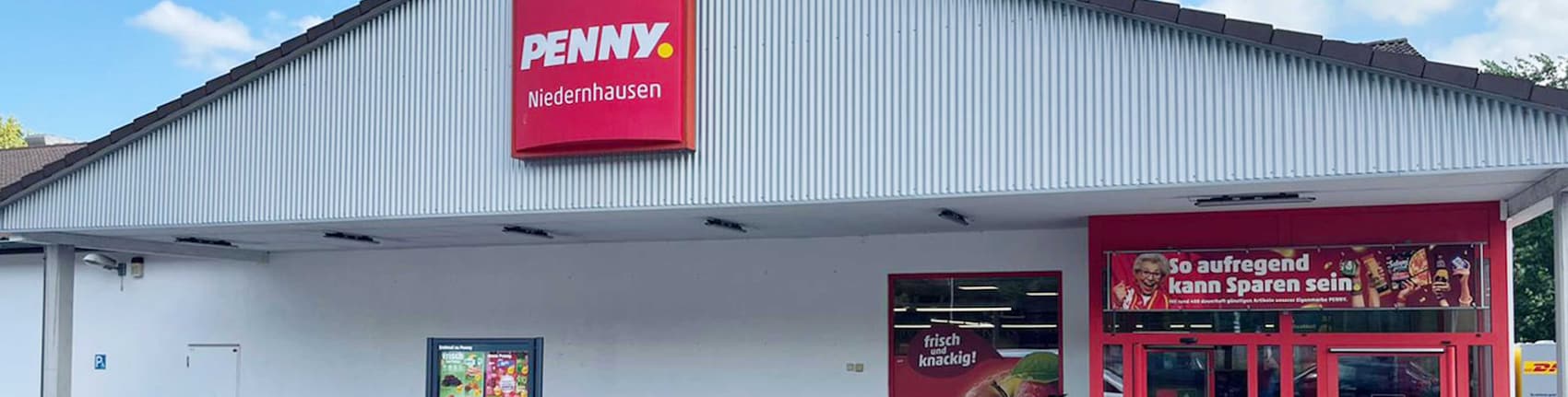 Sie sehen den Eingang vom Penny Markt in Niedernhausen, Frankfurter Str. 5-7