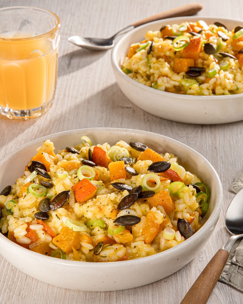 Dieses Bild zeigt das fertige Kürbisrisotto.