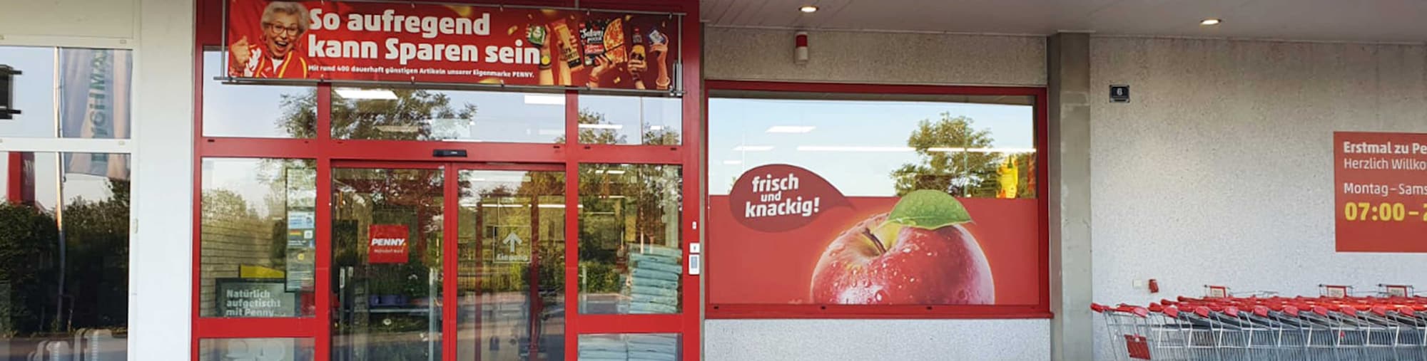 Sie sehen den Eingang vom Penny Markt in Mühldorf Buergermeister-Hess-Str. 6