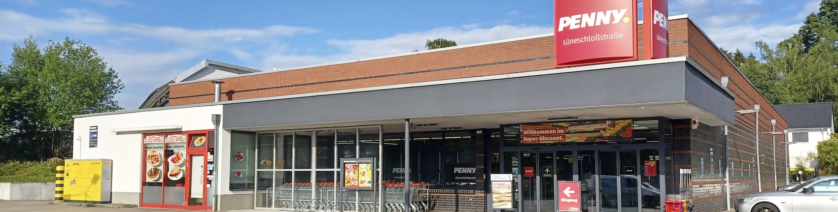 Sie sehen den Eingang vom Penny Markt in Solingen – Höhscheid Lüneschloßstr. 105