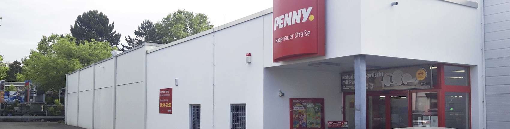 Sie sehen den Eingang vom Penny Markt in Wiesbaden, Hagenauer Str. 23a