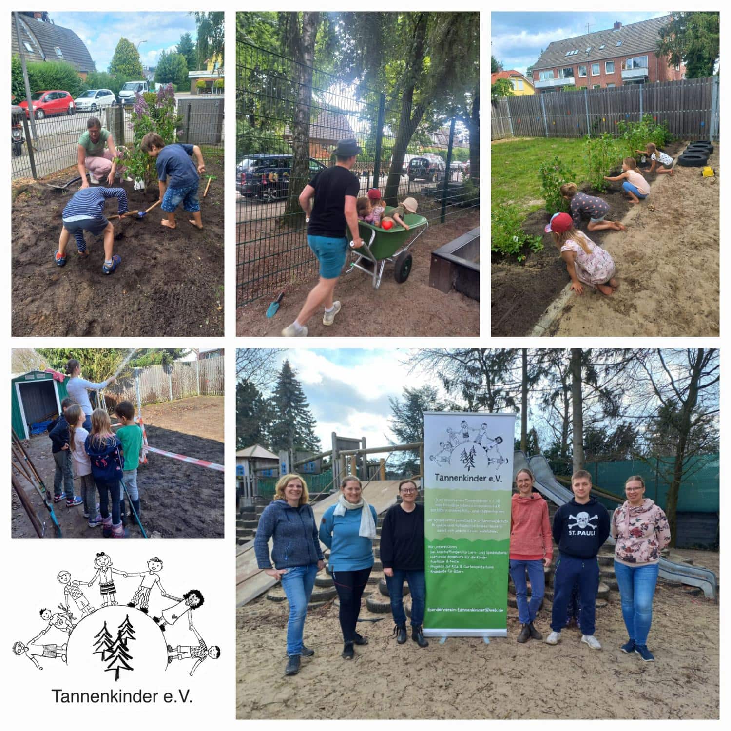 Collage von Kindern bei Gartenarbeiten